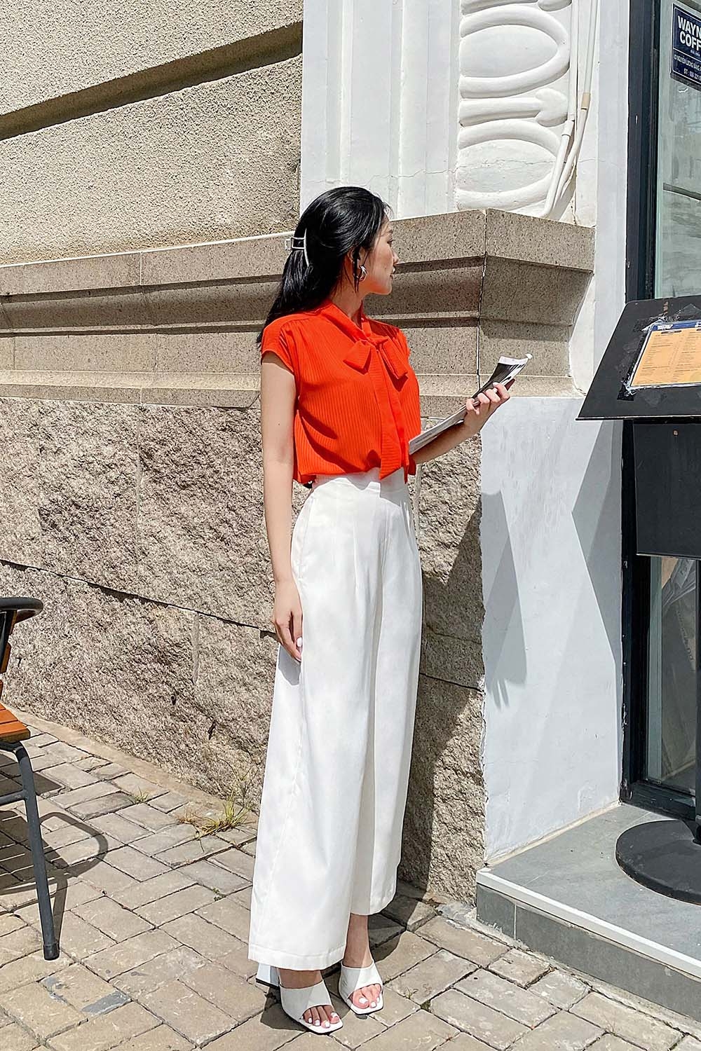 Áo sơ mi nữ cộc tay cổ thắt nơ 