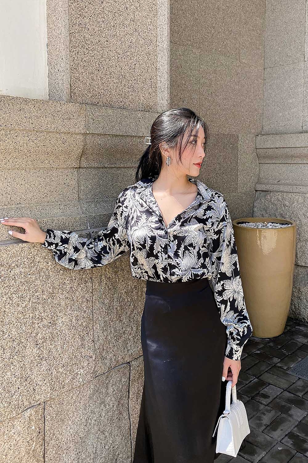 Áo sơ mi họa tiết công sở nữ 