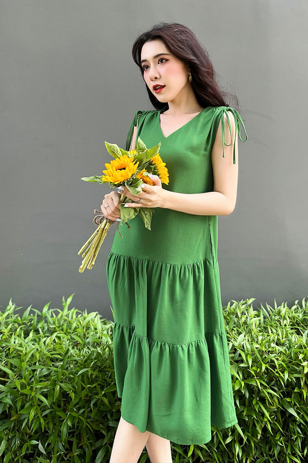 Đầm suông cổ tim sát nách phối nơ HL19-28 | Thời trang công sở K&K Fashion