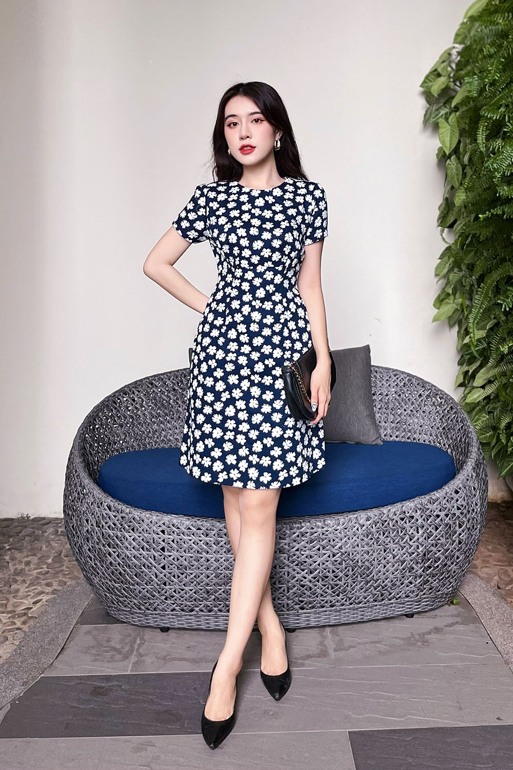 Đầm hoa dáng chữ A công sở nữ 