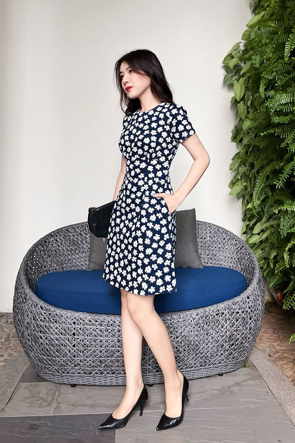 Đầm hoa dáng chữ A công sở nữ 