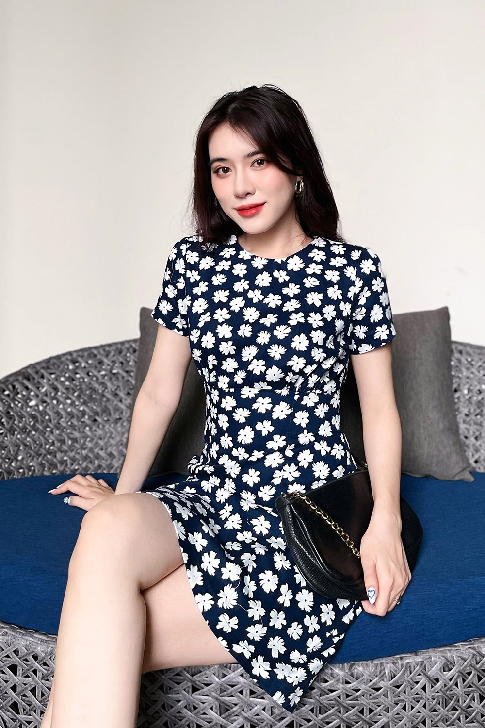 Đầm hoa dáng chữ A công sở nữ 