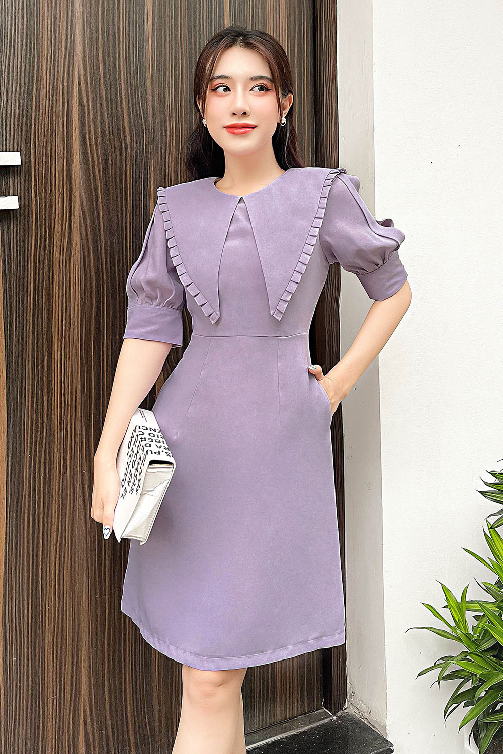 Đầm chữ A cổ sen cách điệu 