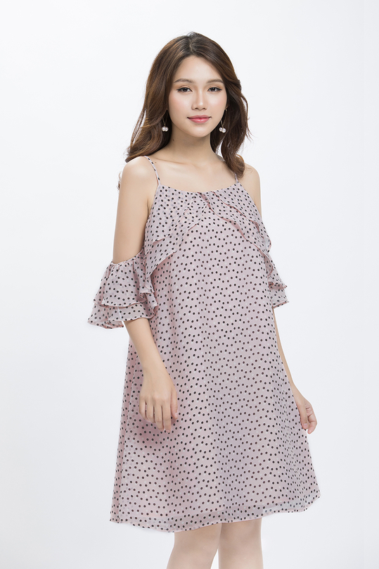 Đầm suông 2 dây rớt vai phối bèo kk89-17
