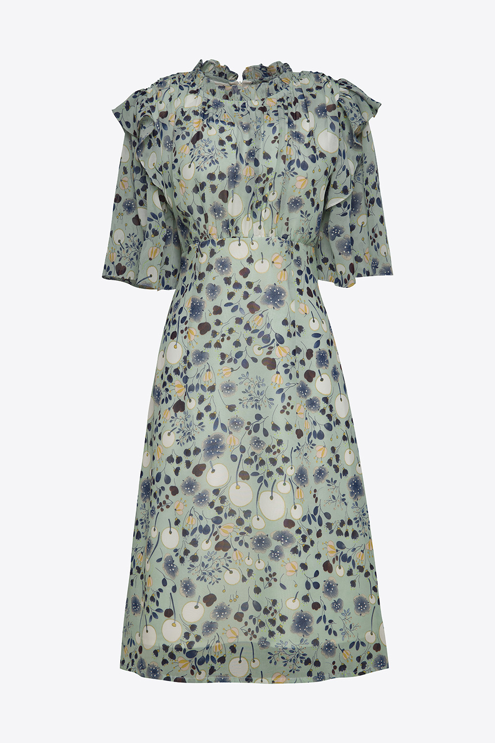 Đầm hoa dáng chữ A công sở phối bèo 