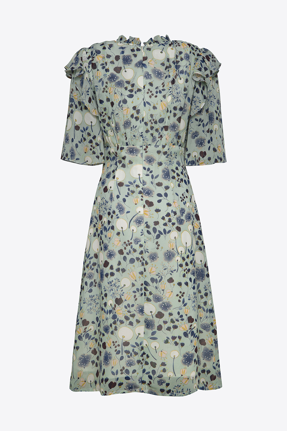 Đầm hoa dáng chữ A công sở phối bèo 