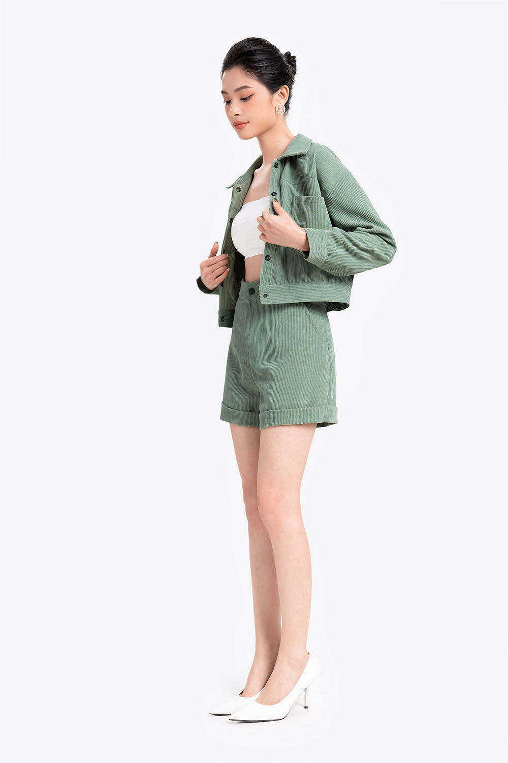 Áo khoác sơ mi lửng nữ tay dài 