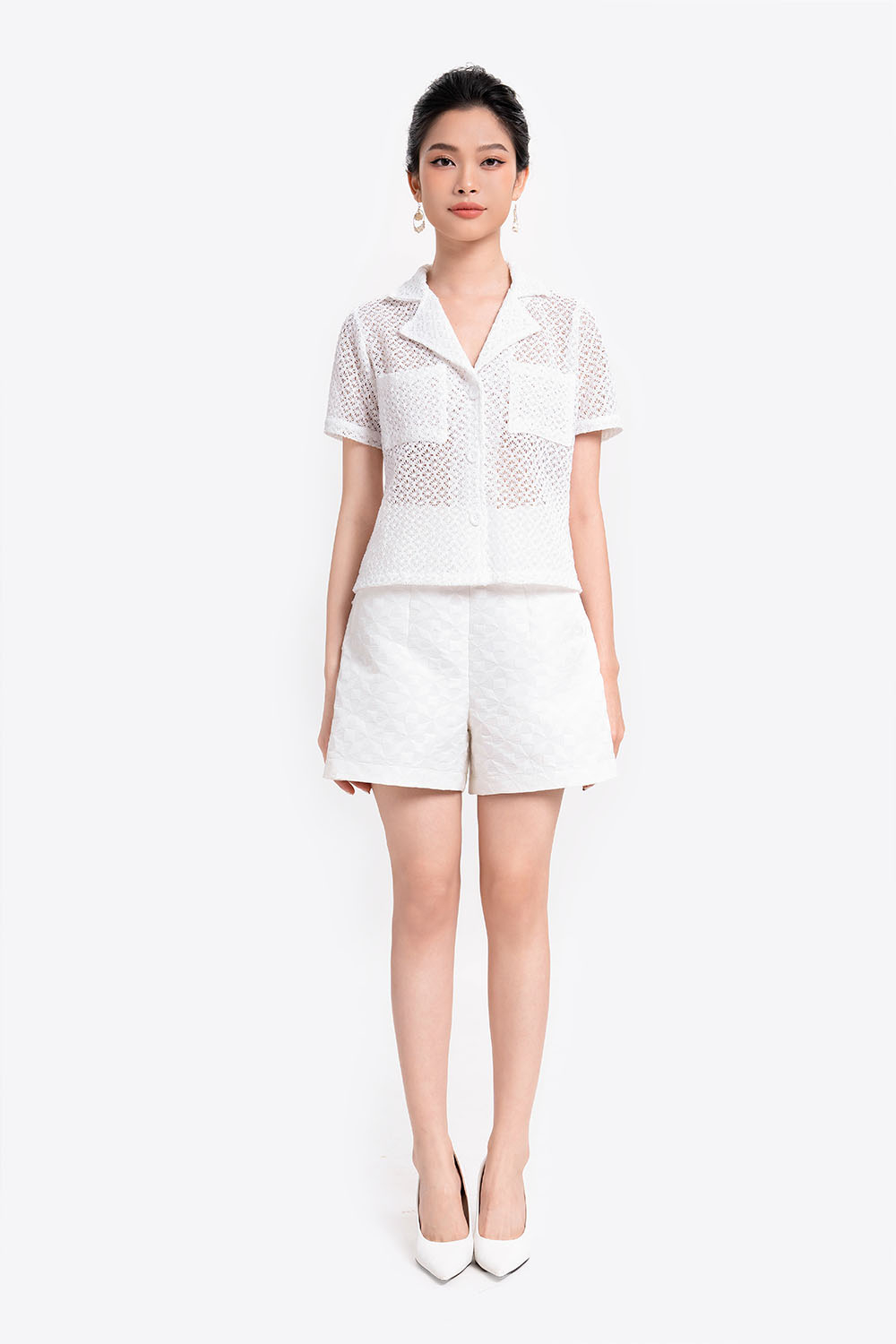 Áo sơ mi trắng nữ ren cotton 