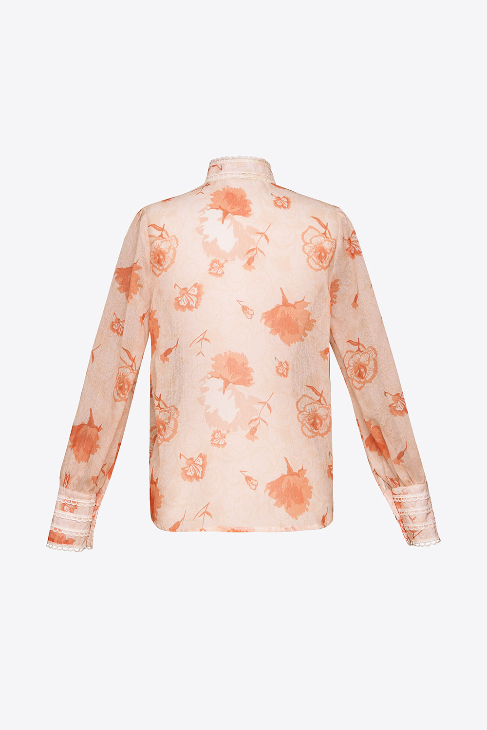 Áo sơ mi hoa tay dài viền đăng-ten 
