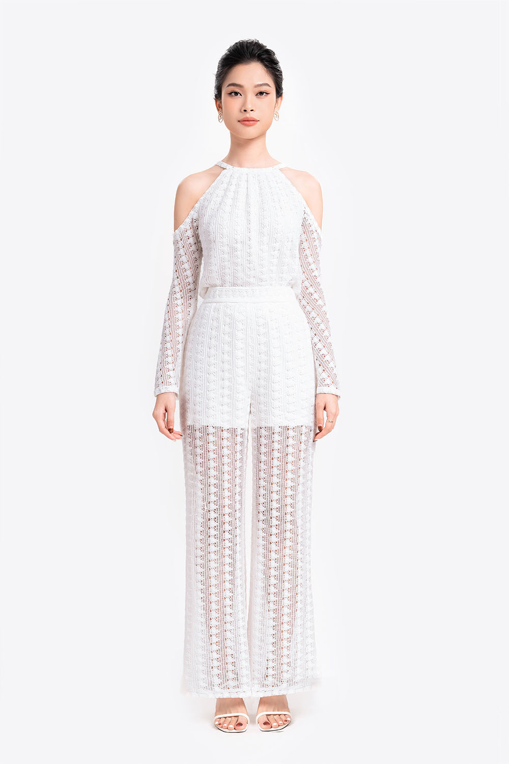 Quần dài nữ ống rộng hai lớp ren cotton