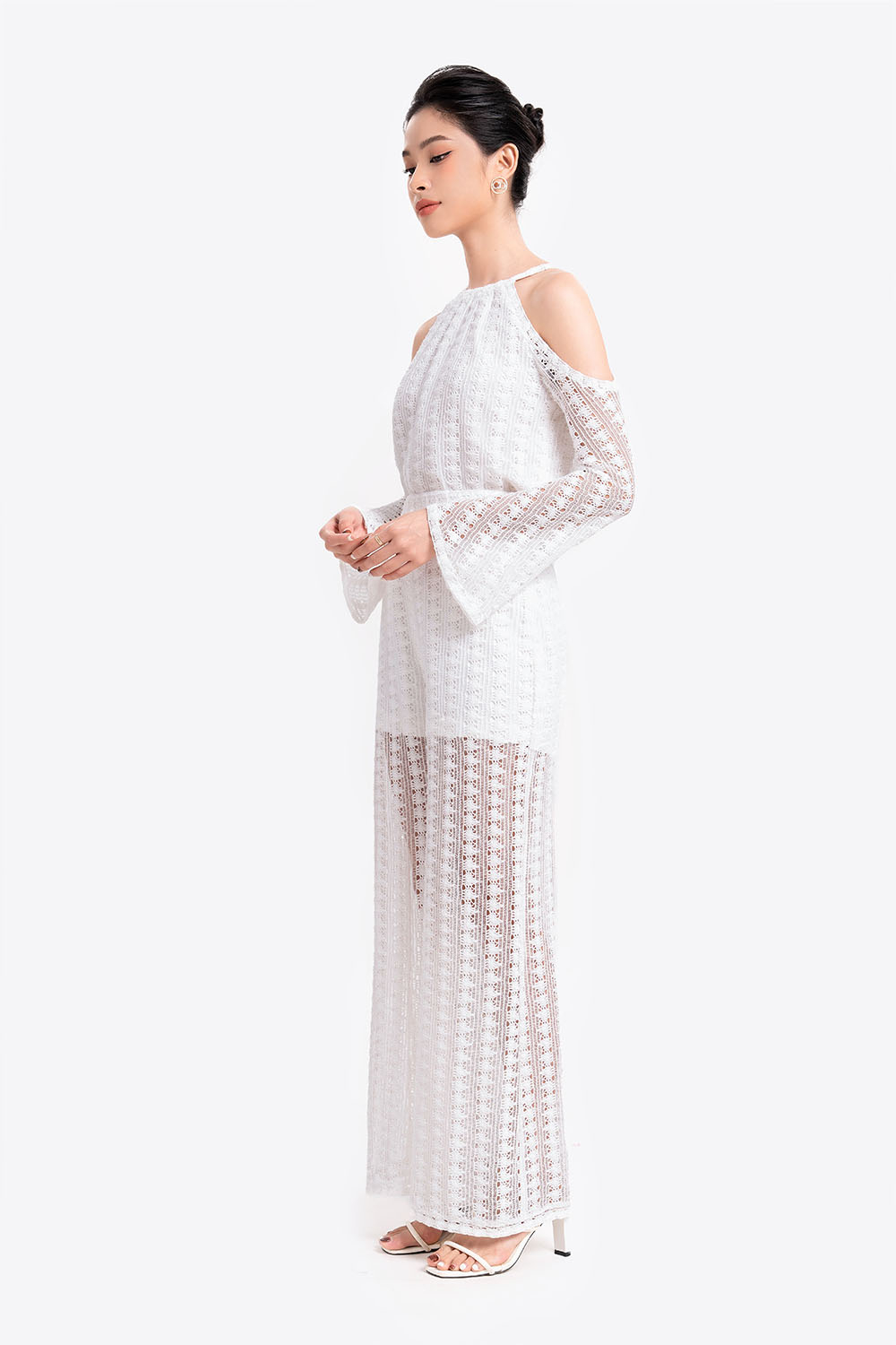 Quần dài nữ ống rộng hai lớp ren cotton