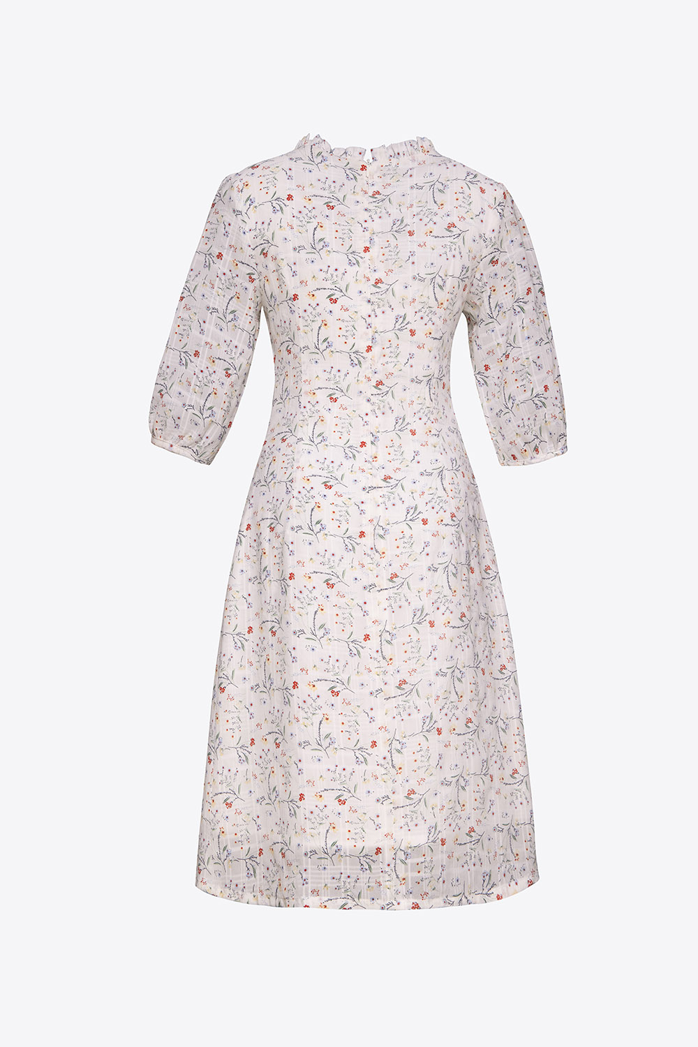 Đầm chữ A hoa nhí cổ viền bèo thắt nơ 