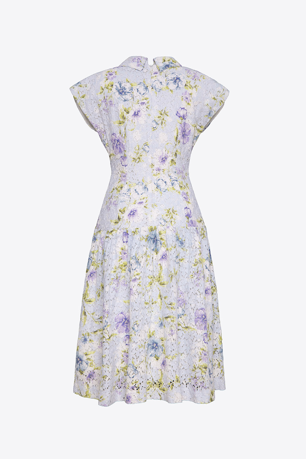 Đầm hoa xòe cổ đan tông tay hến 