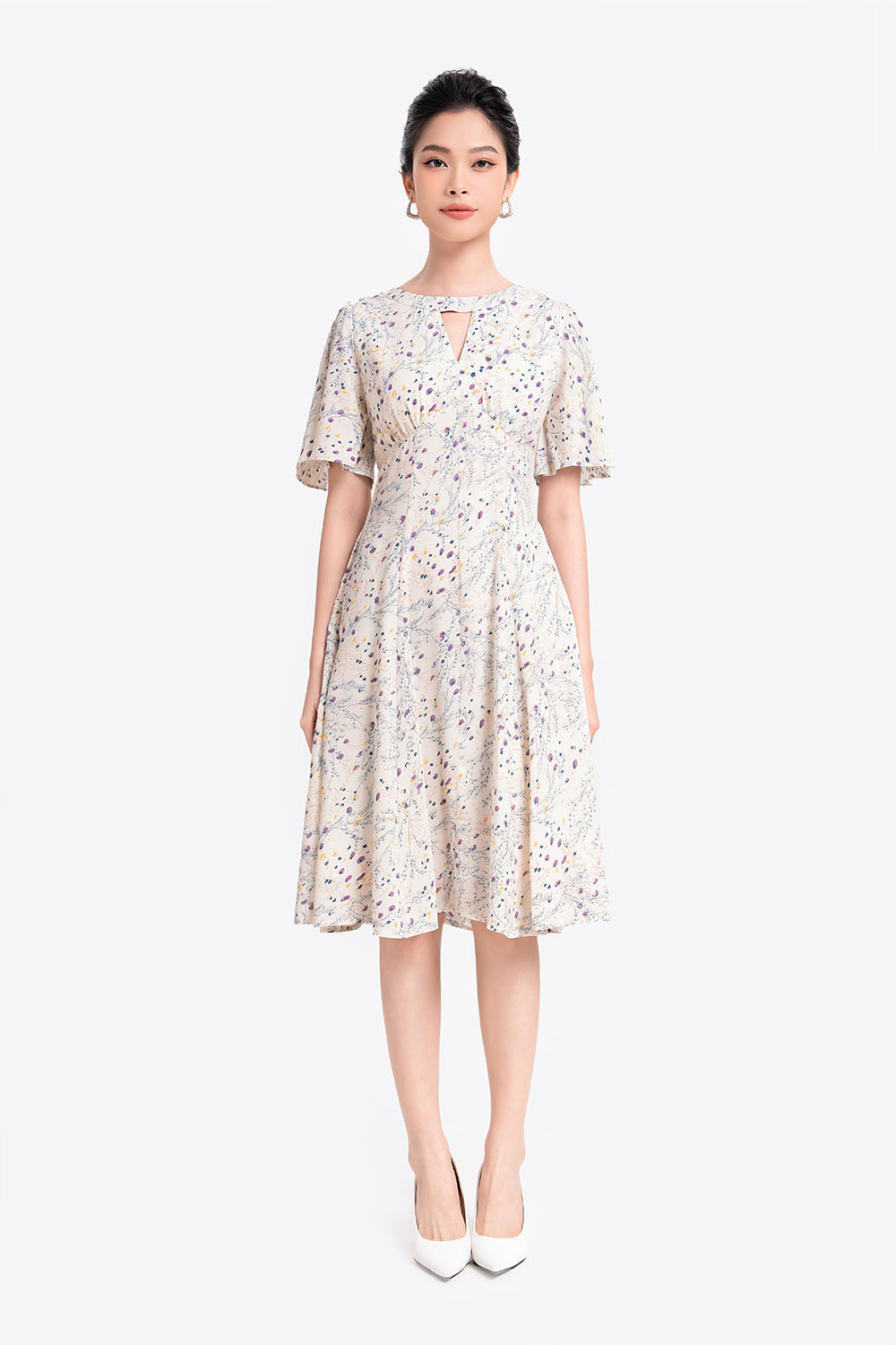 Đầm xòe nữ hoa nhí tay cánh tiên 