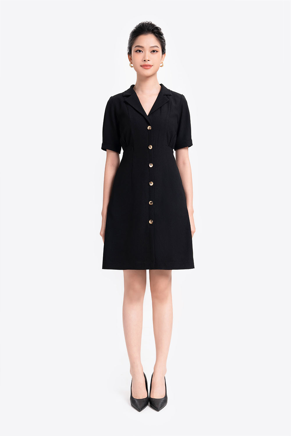 Đầm đen chữ A công sở cổ đan tông 