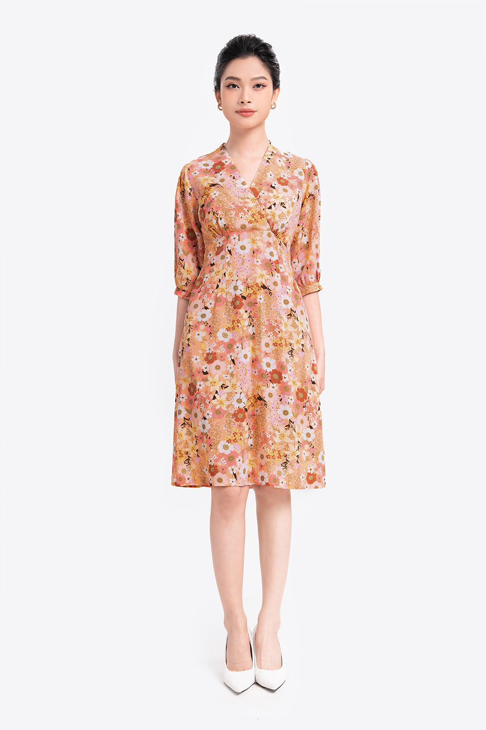 Đầm công sở chữ A họa tiết hoa