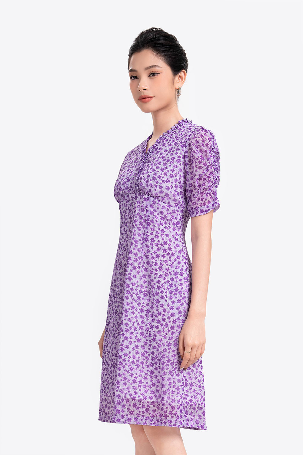 Đầm hoa nhí công sở nữ viền bèo 