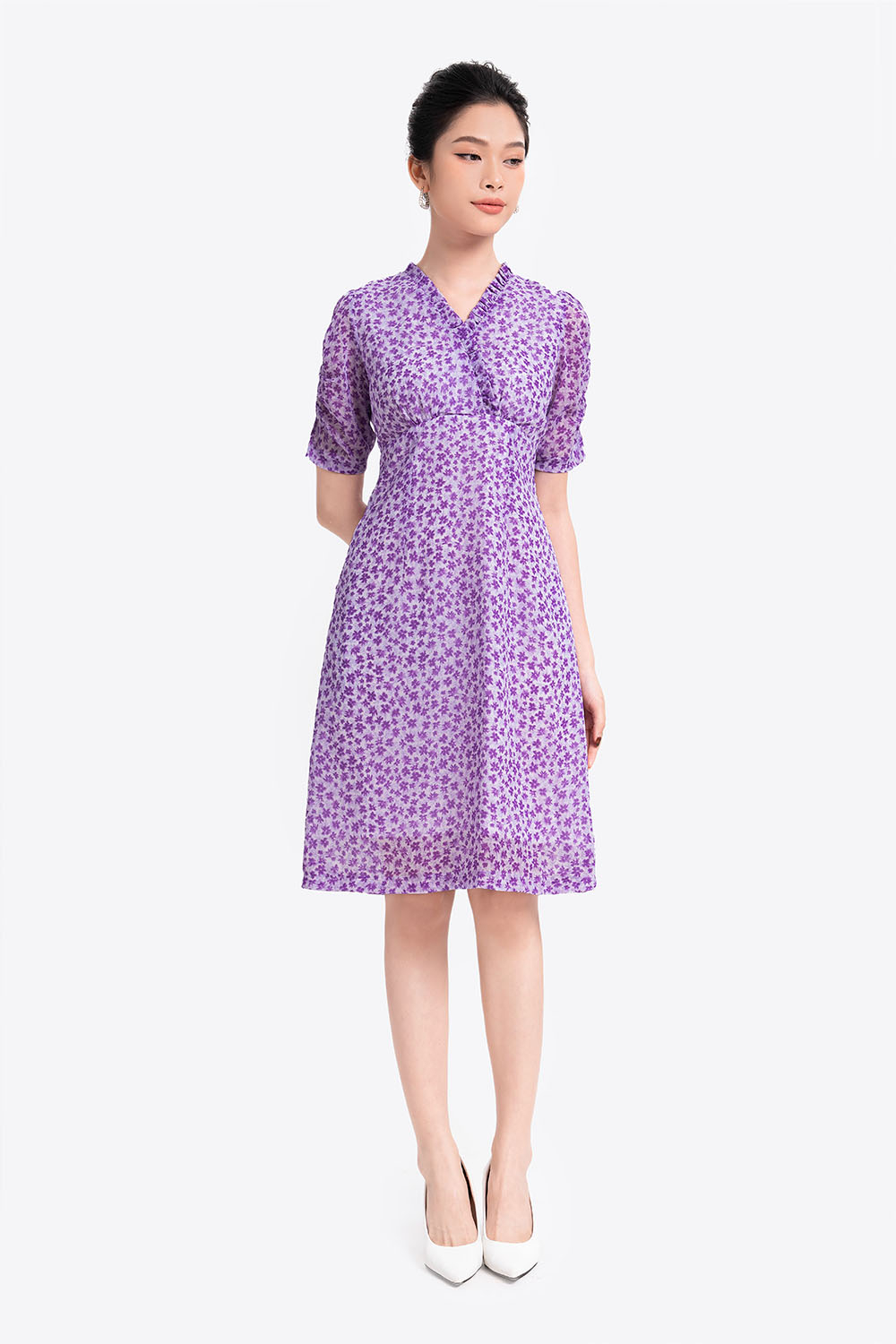 Đầm hoa nhí công sở nữ viền bèo 