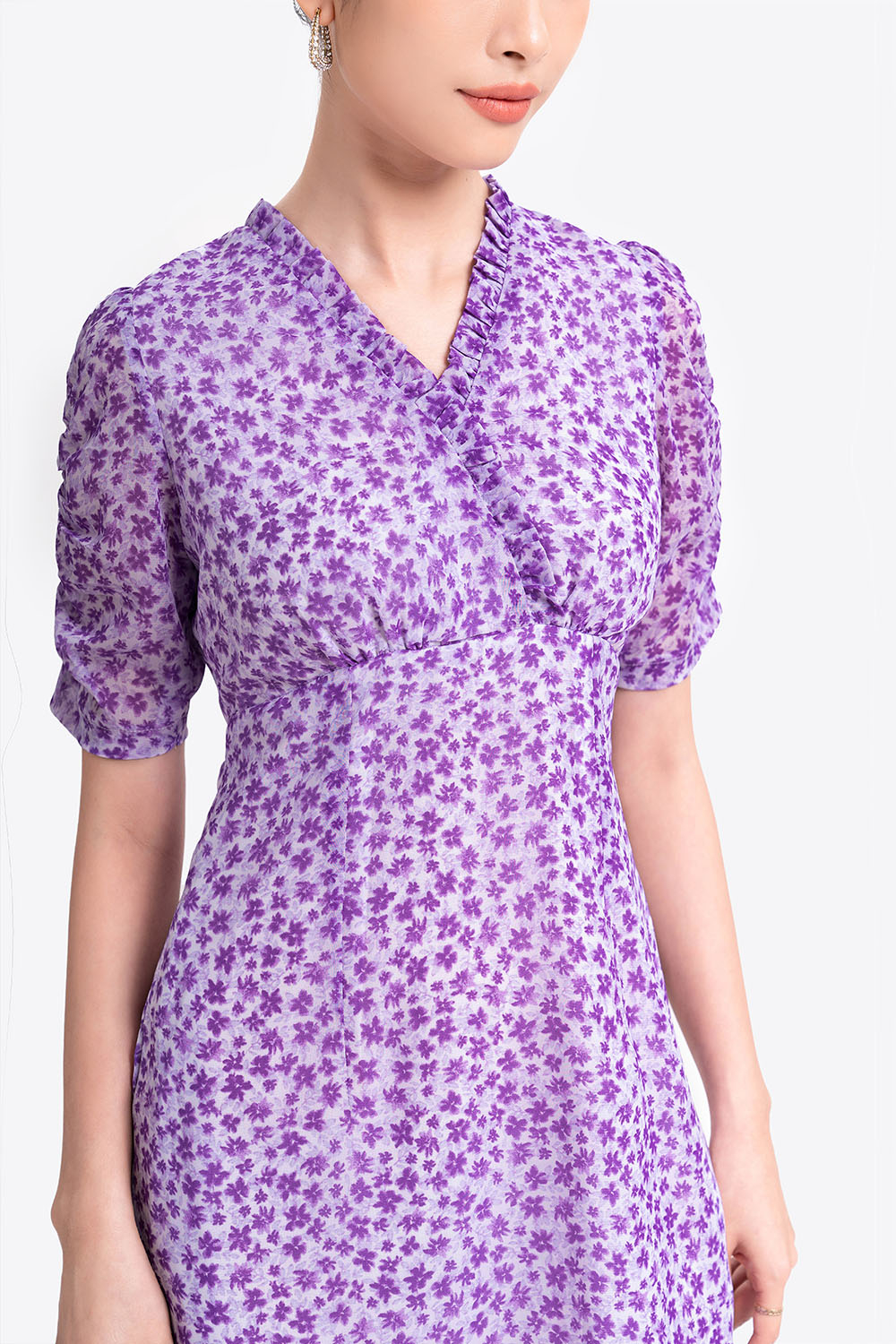 Đầm hoa nhí công sở nữ viền bèo 