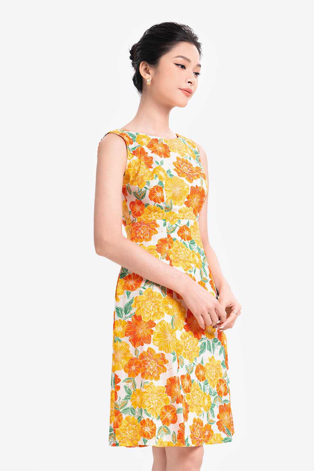 Đầm hoa dáng chữ A sát nách KK114-19 | Thời trang công sở K&K Fashion