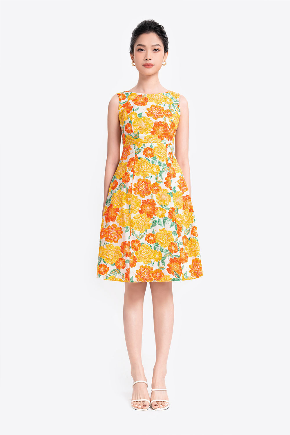 Đầm hoa dáng chữ A sát nách 