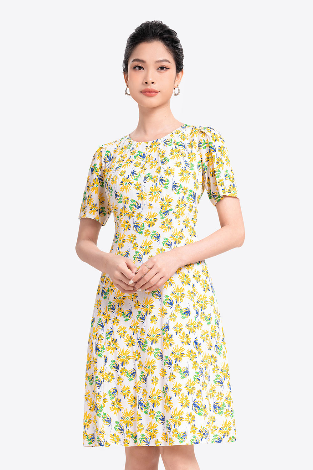 Đầm hoa chữ A công sở nữ 