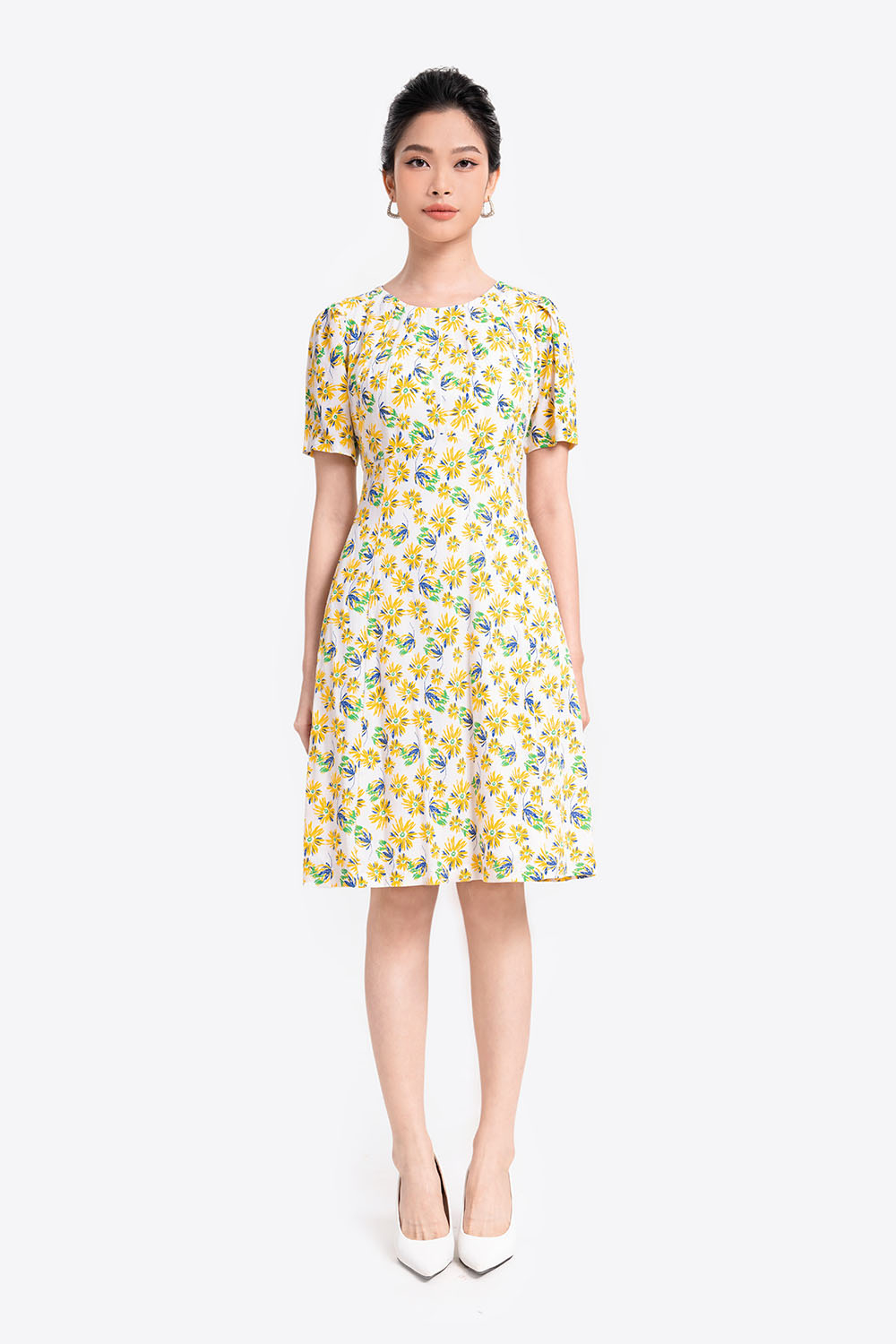 Đầm hoa chữ A công sở nữ 