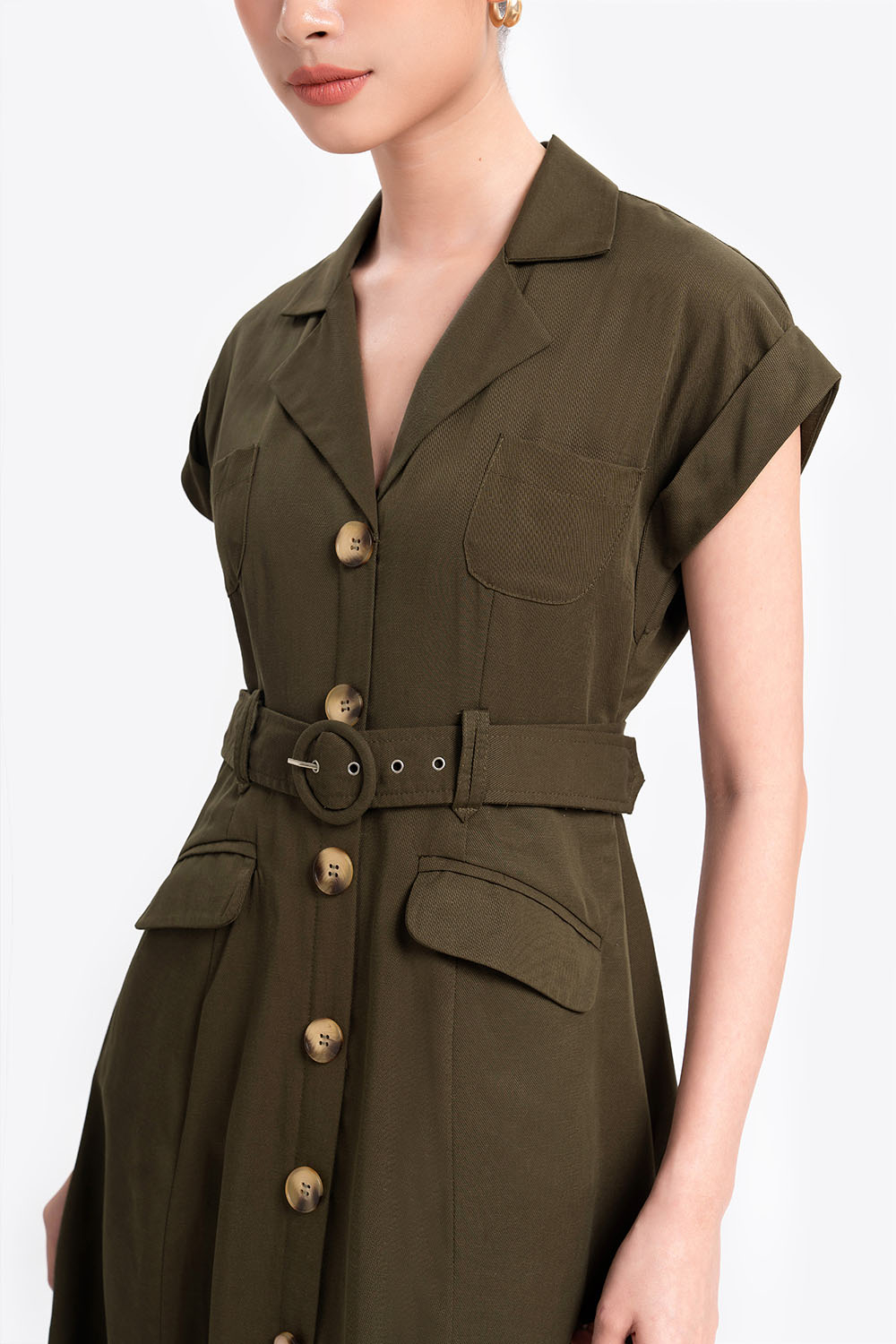 Đầm sơ mi công sở kèm thắt lưng vải 