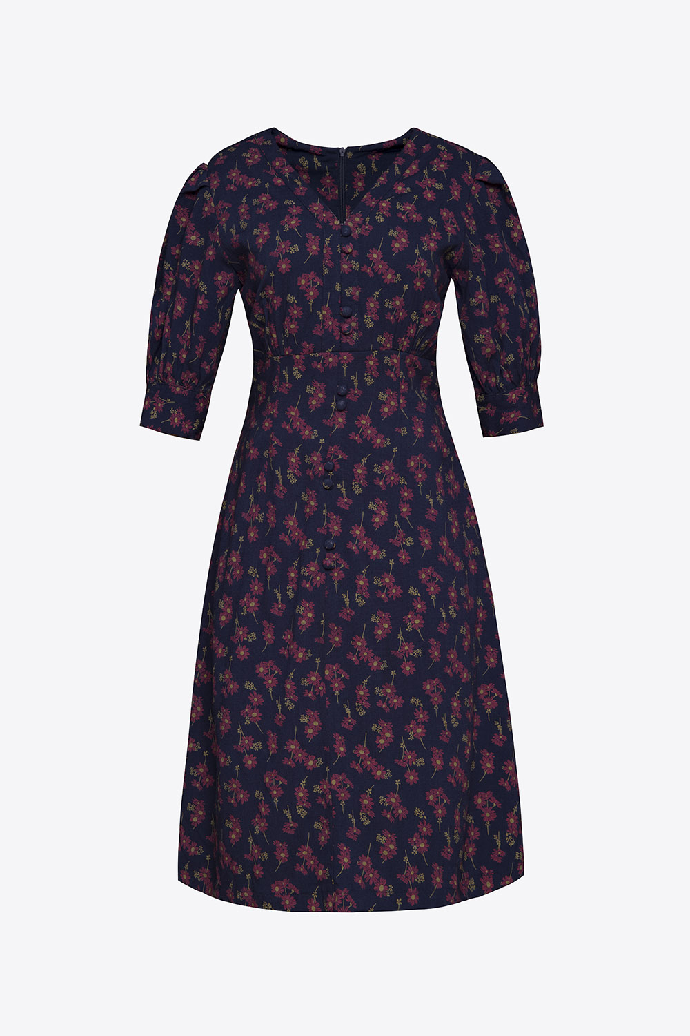 Đầm hoa nhí dáng chữ A công sở tay lỡ 