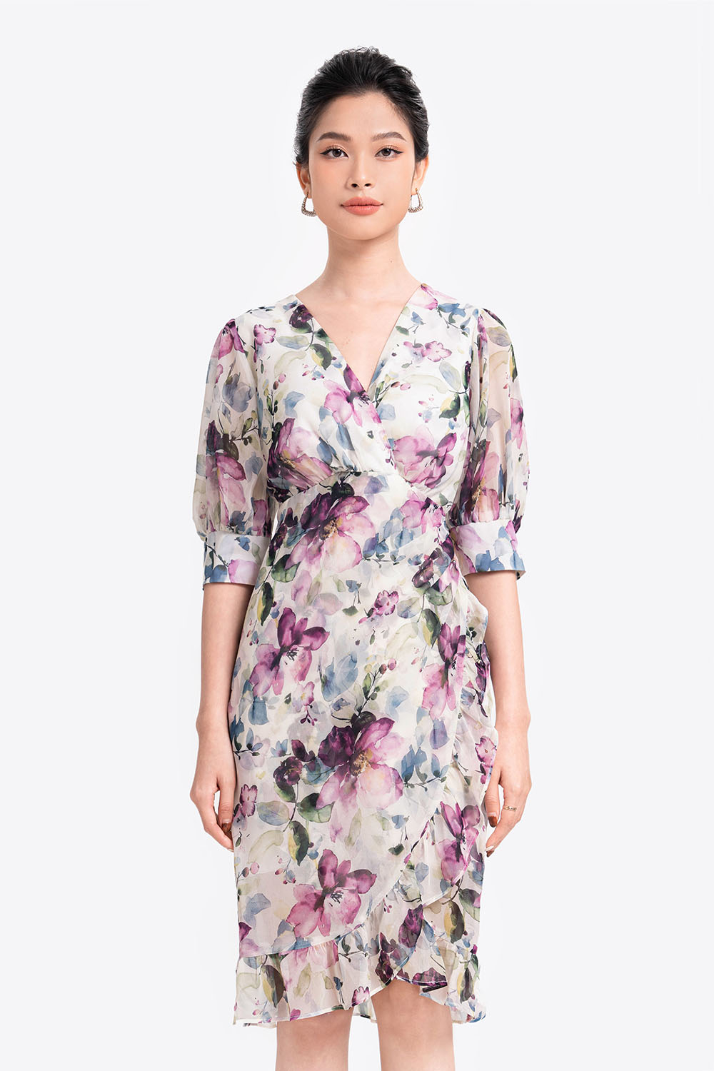 Đầm quấn họa tiết hoa phối bèo 