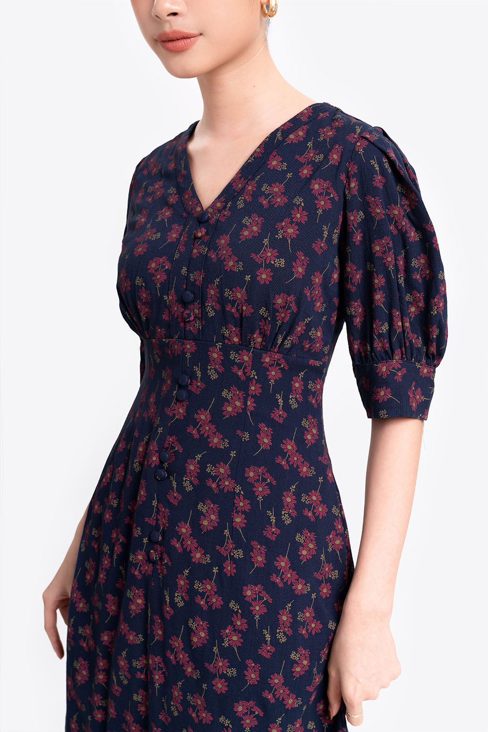 Đầm hoa nhí dáng chữ A công sở tay lỡ 