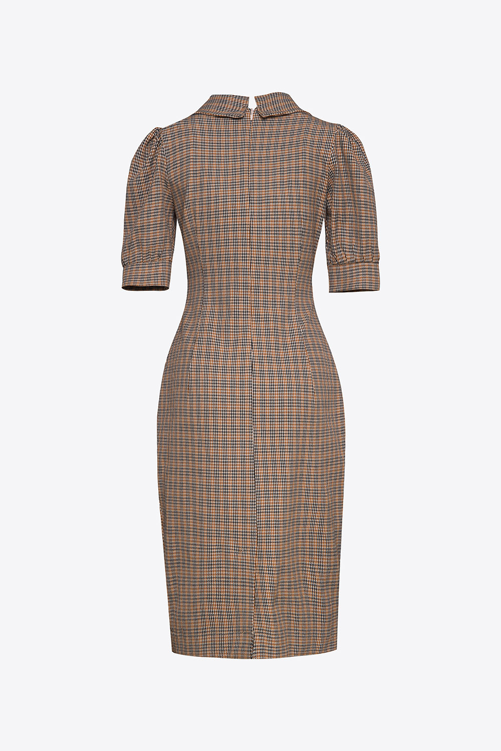 Đầm caro cổ sen phối nơ 