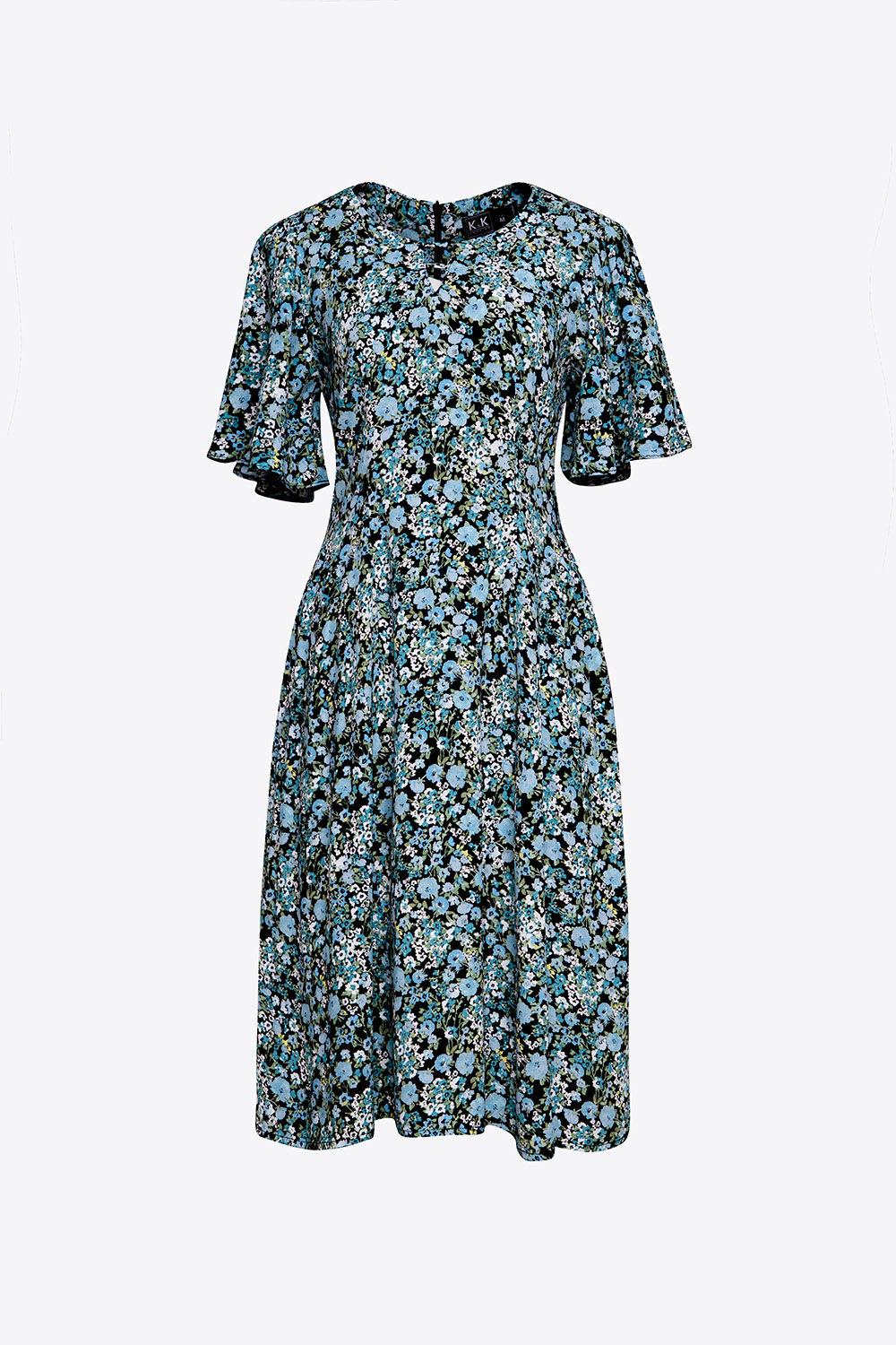 Đầm xòe họa tiết hoa cổ tròn cut-out 