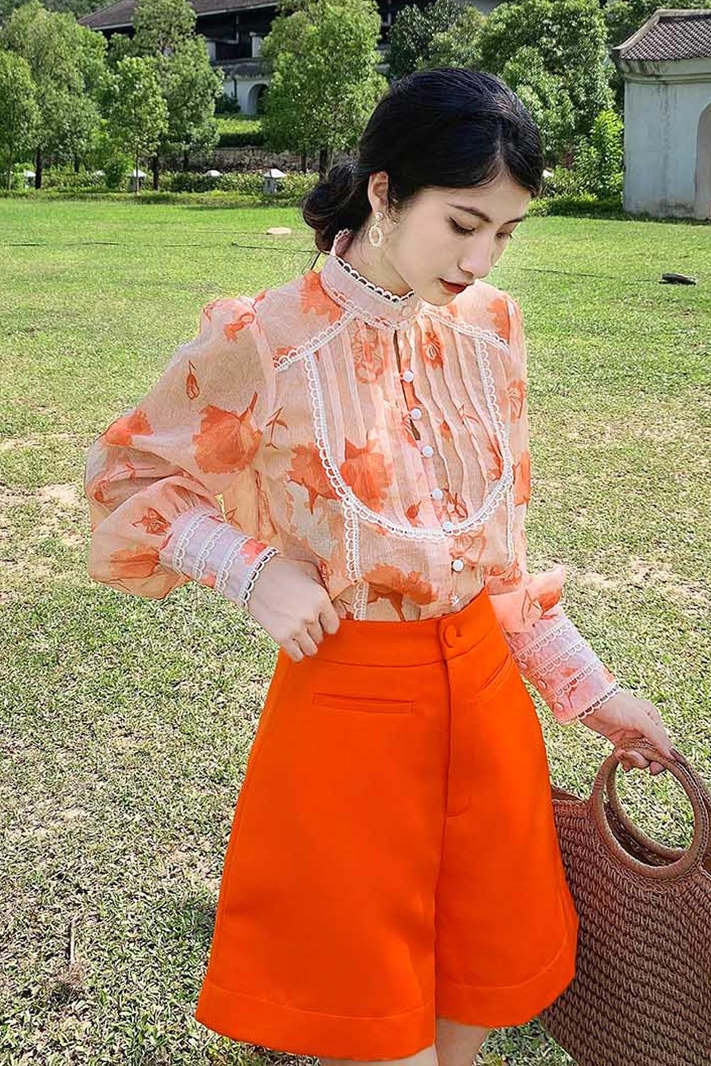 Quần short ngắn nữ màu cam 2 túi 