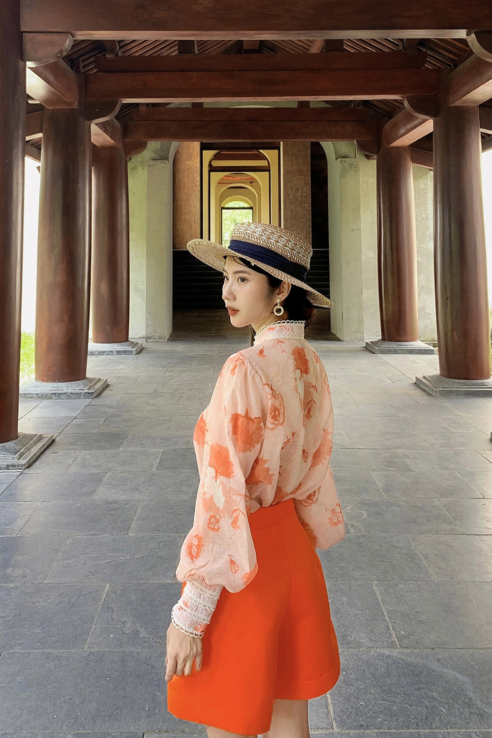 Quần short ngắn nữ màu cam 2 túi 