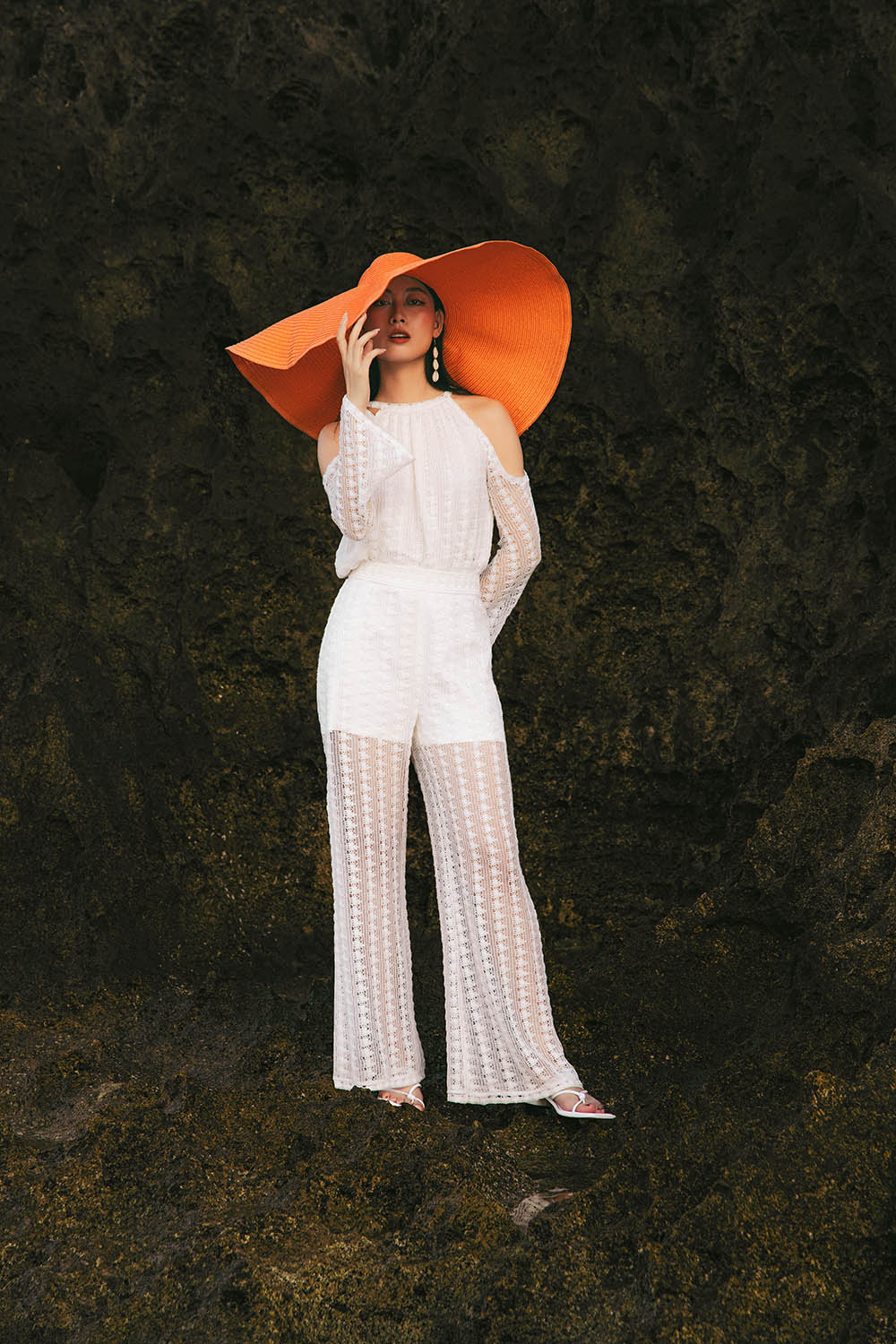 Quần dài nữ ống rộng hai lớp ren cotton