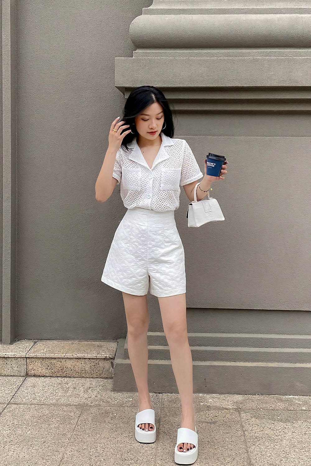 Áo sơ mi trắng nữ ren cotton 