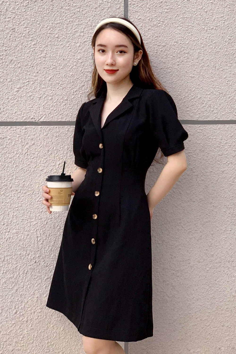 Đầm đen chữ A công sở cổ đan tông 