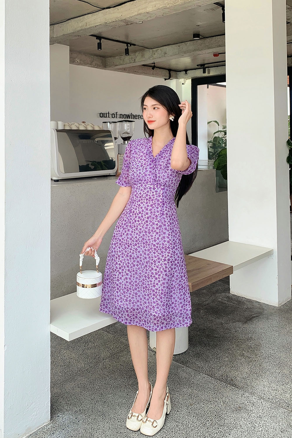 Đầm hoa nhí công sở nữ viền bèo 