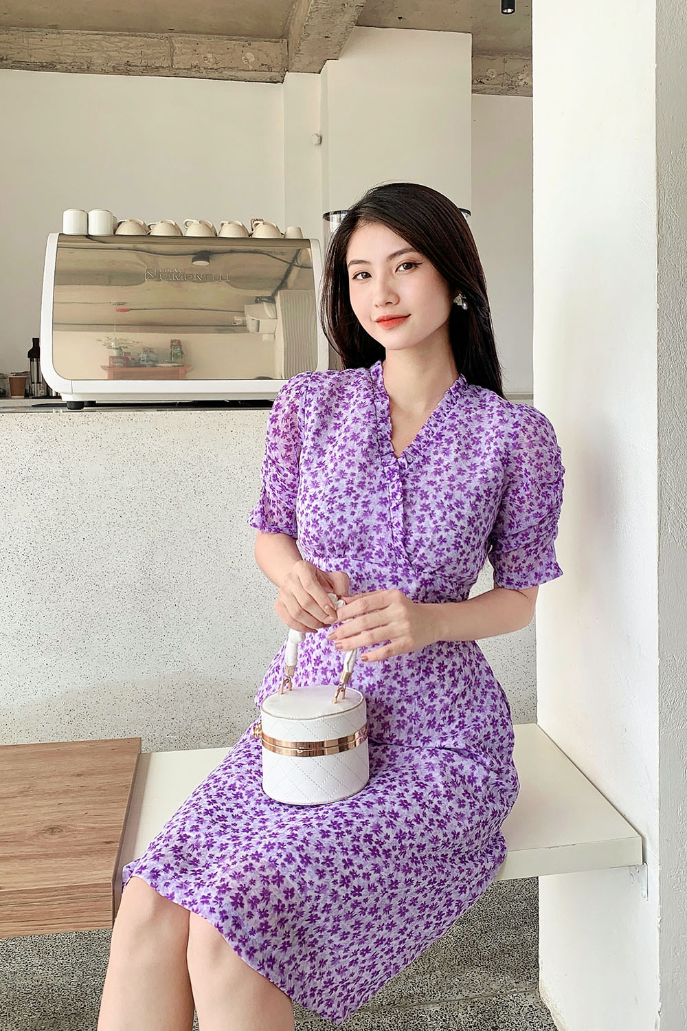 Đầm hoa nhí công sở nữ viền bèo 