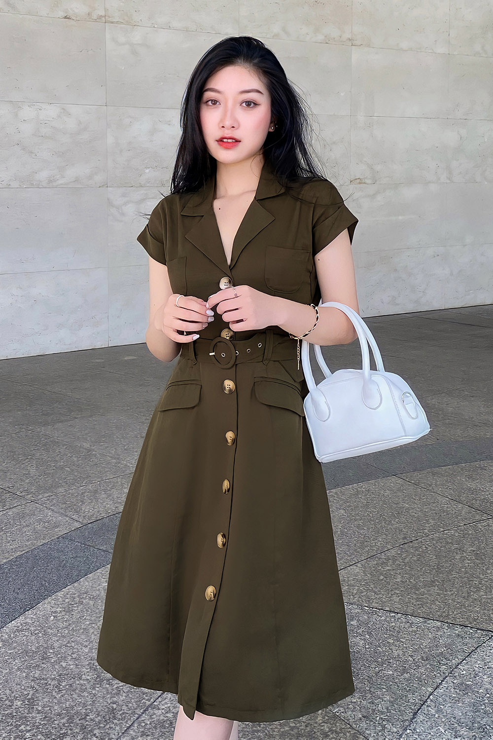 Váy sơ mi Hàn Quốc Váy kiểu kẻ sọc dáng dài cộc tay Ulzzang  Shopee Việt  Nam