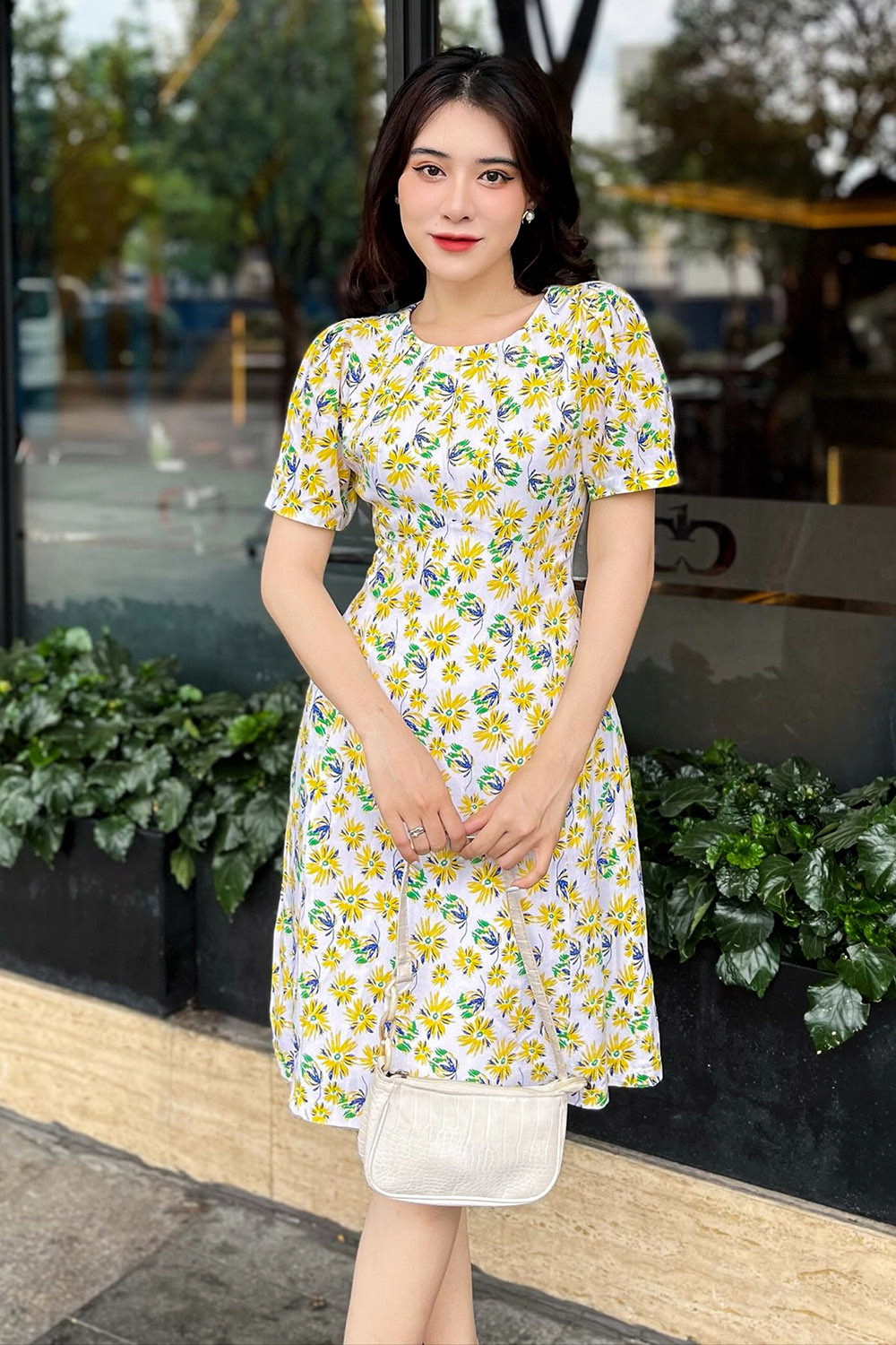 Đầm hoa chữ A công sở nữ 