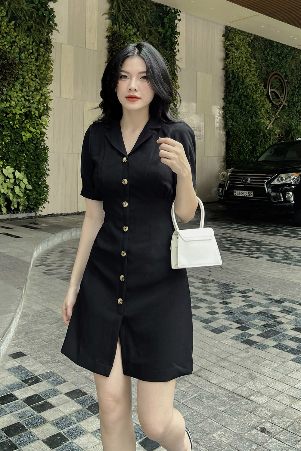 Đầm đen chữ A công sở cổ đan tông KK11336  Thời trang công sở KK Fashion