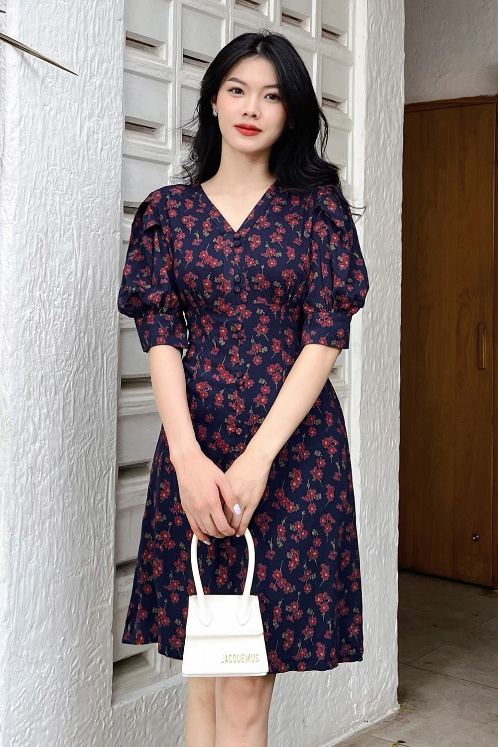 Đầm hoa nhí dáng chữ A người mập diện lên thon gọn KK114-29