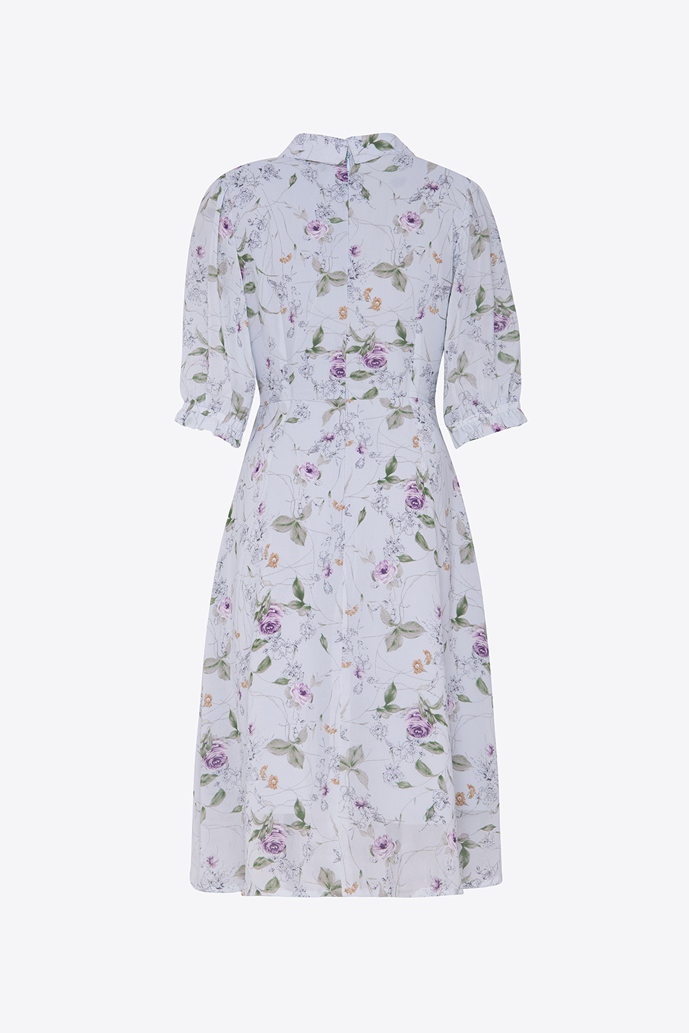 Đầm hoa dáng xòe cổ phối nơ