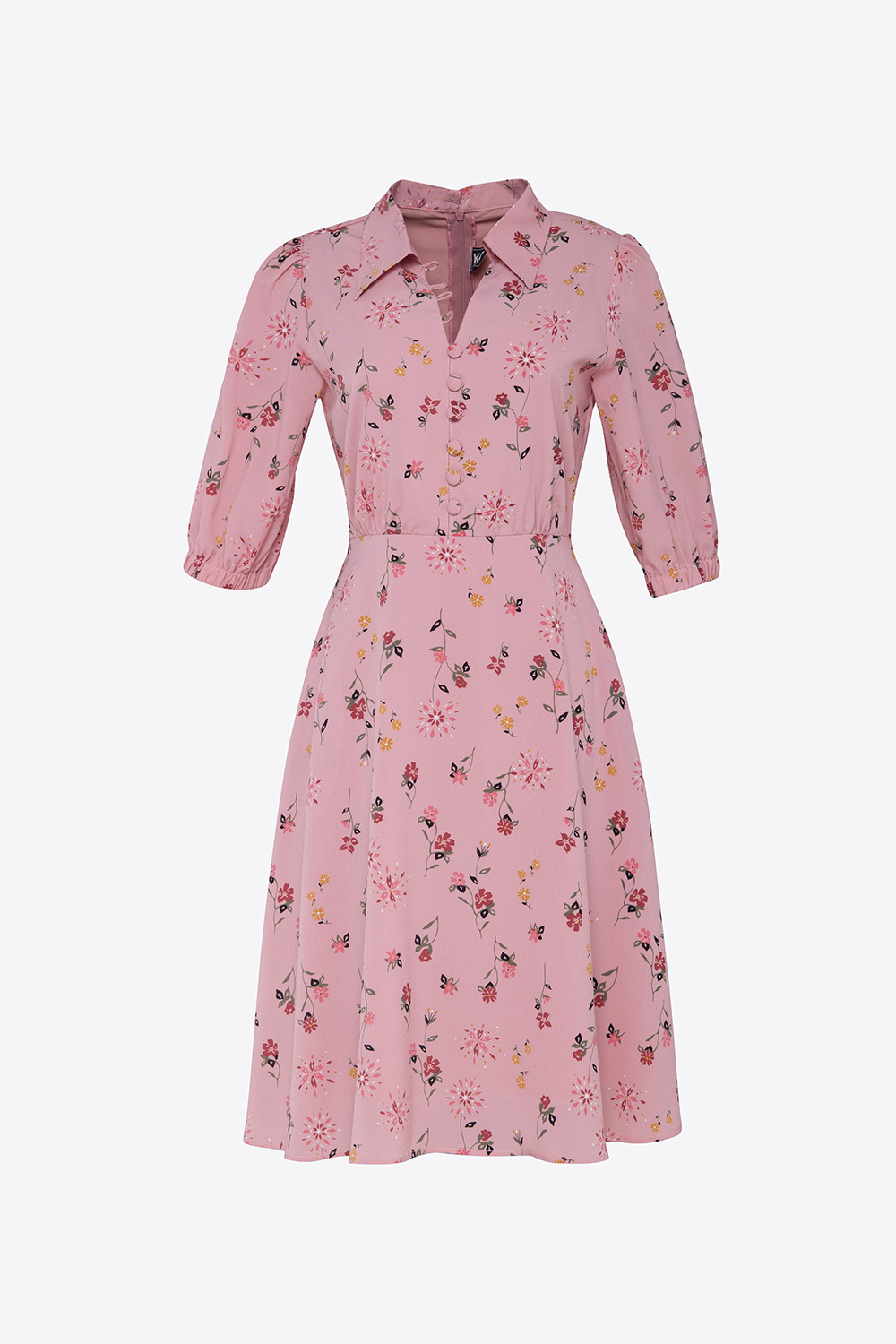 Đầm xòe hoa tay lỡ cổ sơ mi