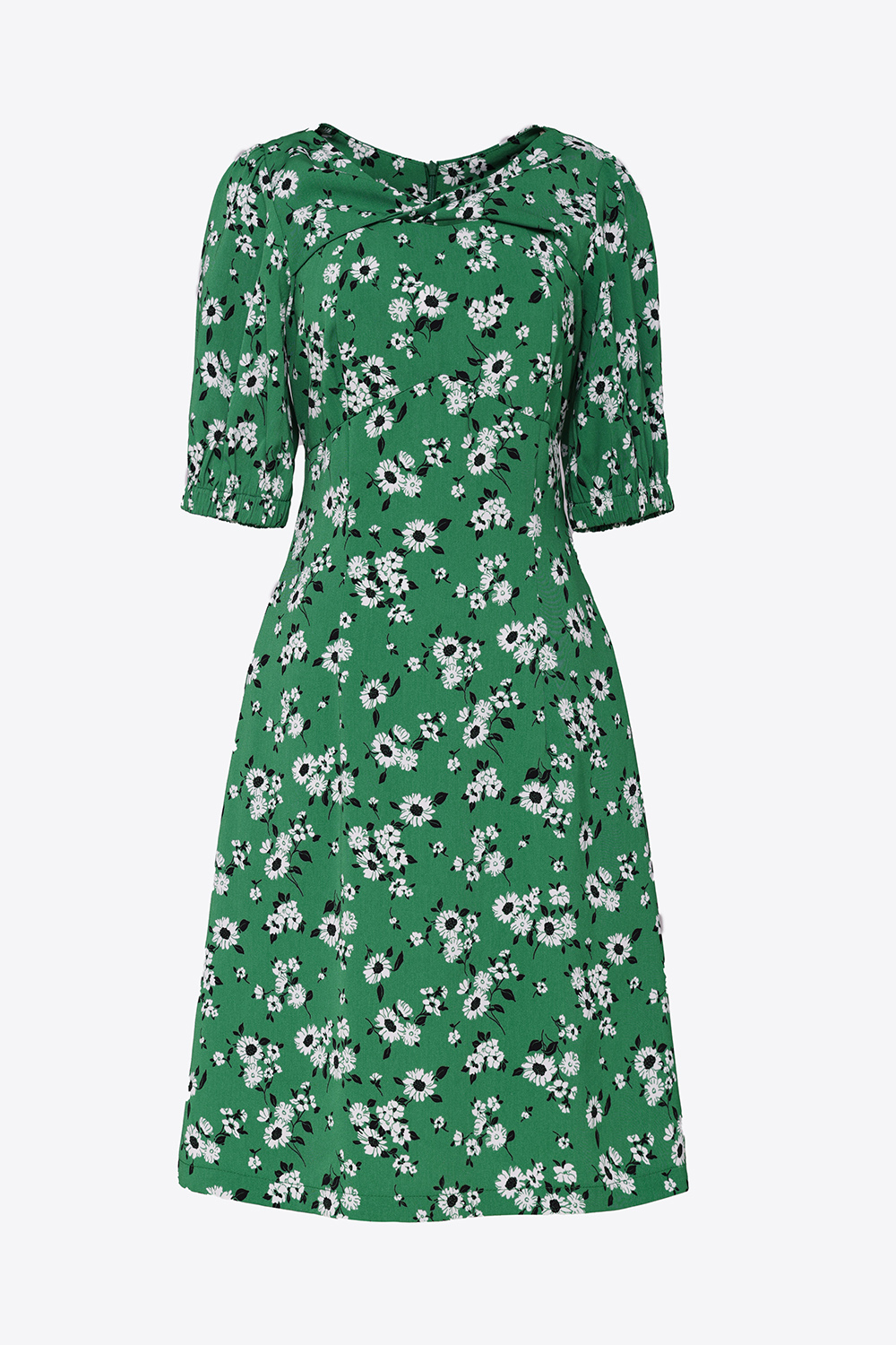 Đầm hoa dáng xoè tay lỡ cổ cut-out