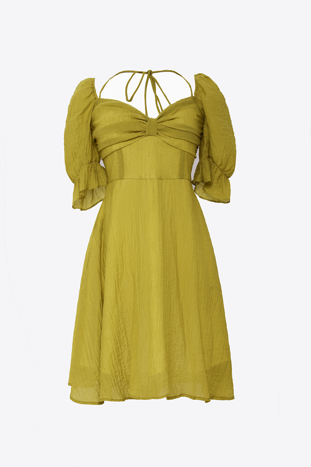 Đầm xòe tay lỡ cổ vuông phối nơ