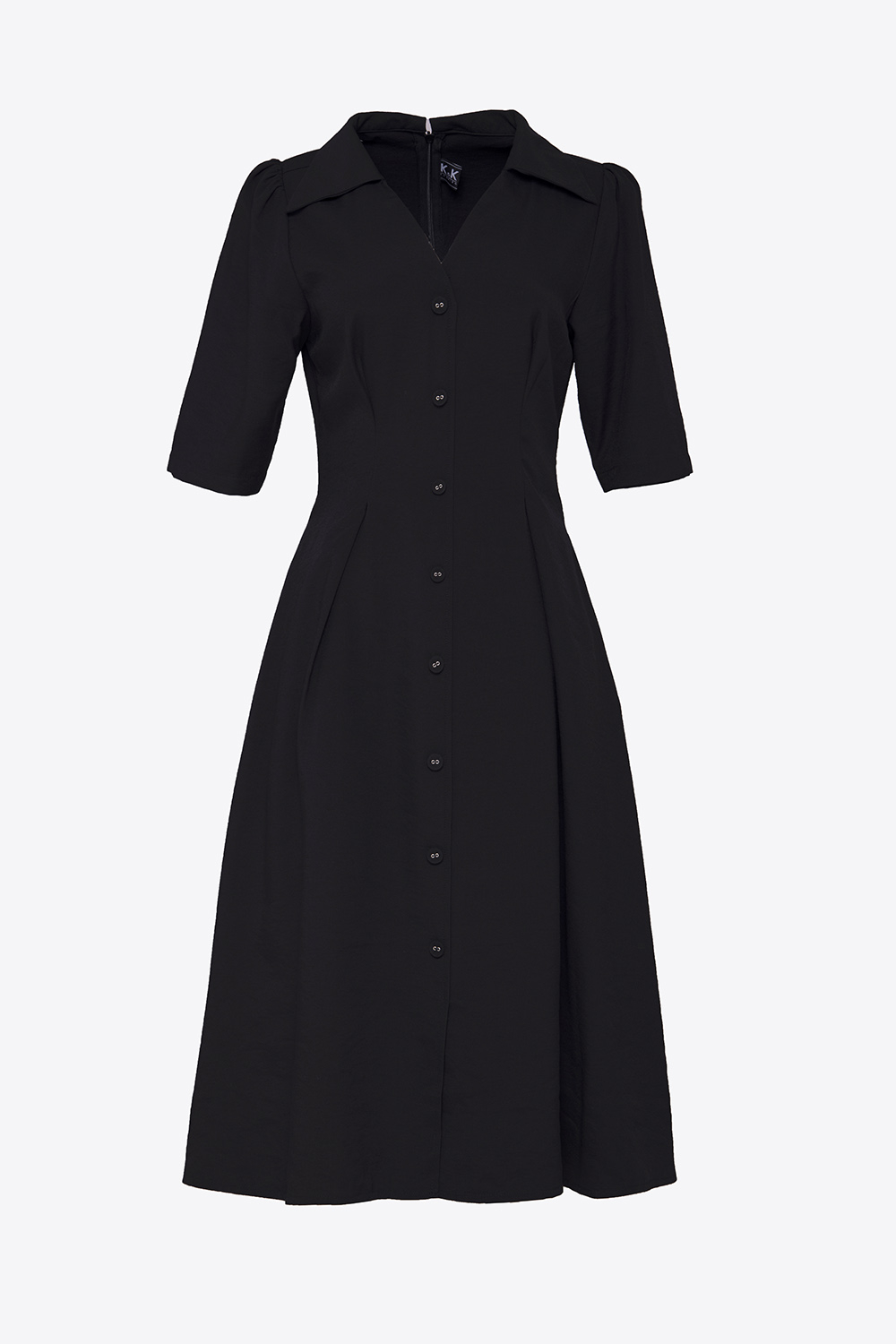 Đầm đen sơ mi cổ V tay lửng