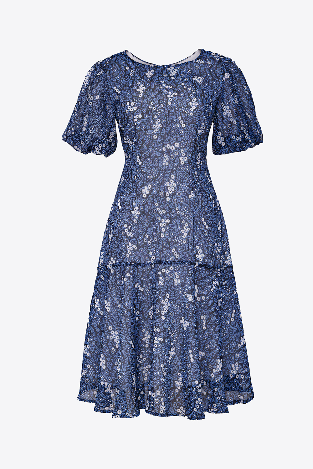 Đầm họa tiết dáng suông hạ eo tay phồng